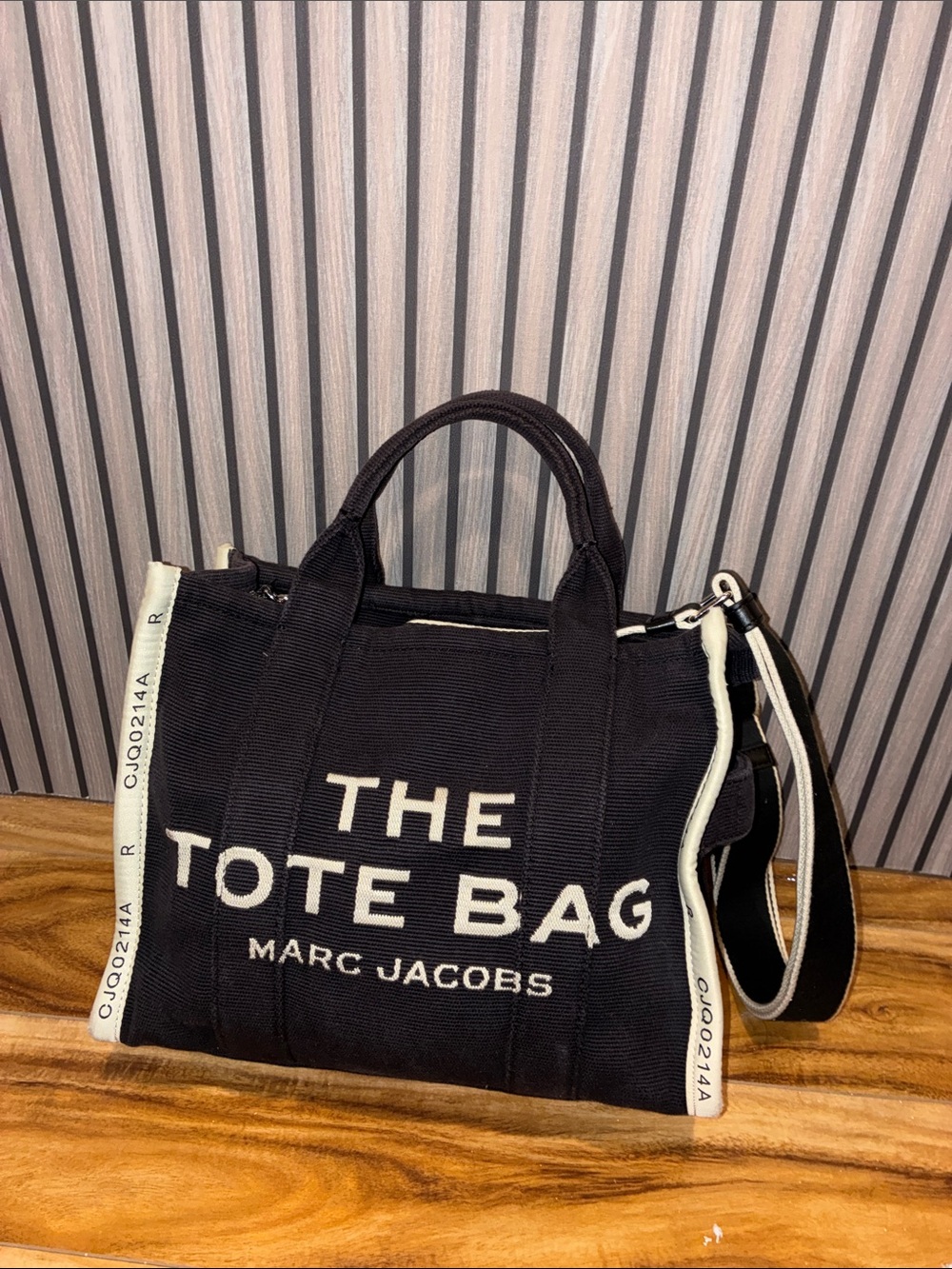 Marc Jacobs Black Tote Bag with White Trim and Logo